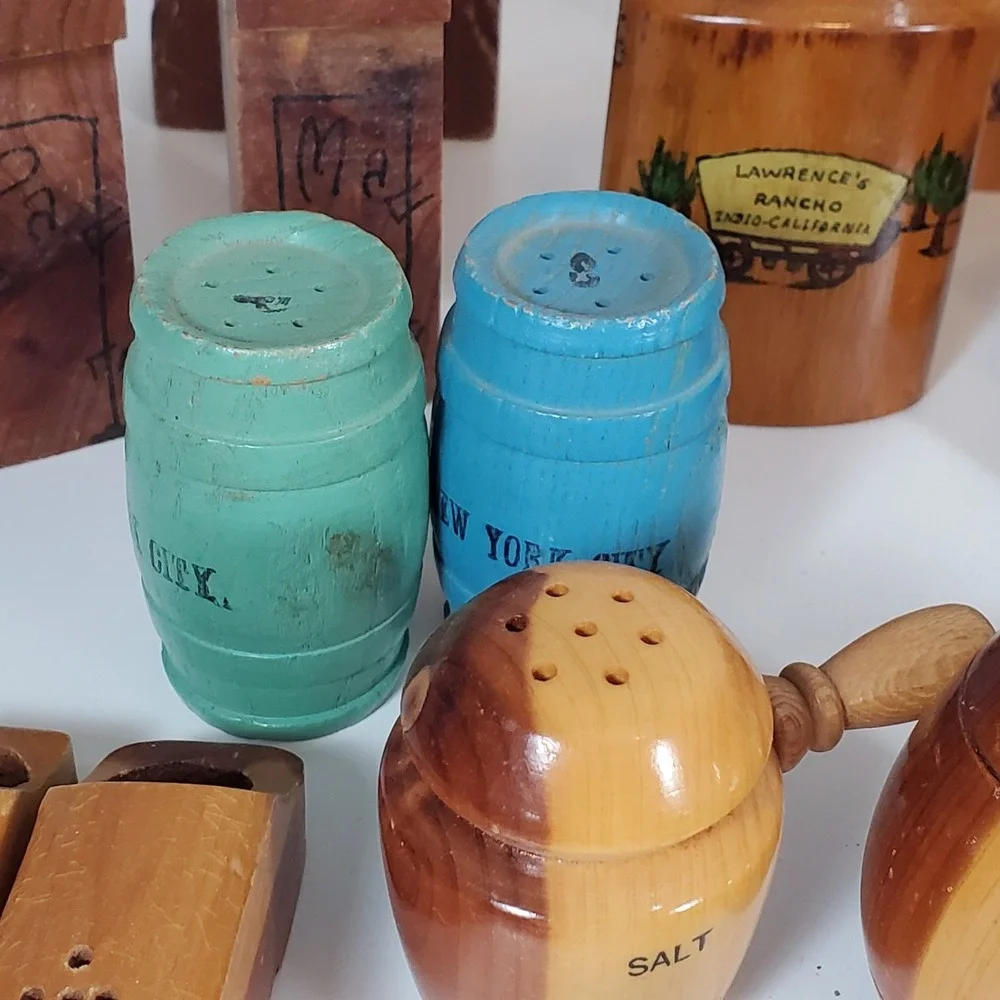 Vintage Lot Salt & Pepper Shakers Wooden Wood Plastic Mix Most Paired Collection